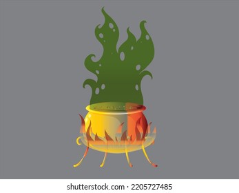 The witch's pot comes out of steam resulting from a magical mixture