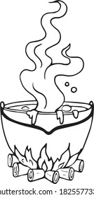 Witch's potion boiling in the cauldron of the vector. Cauldron for Halloween vector.