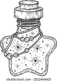 A witch's potion bottle with fireflies.