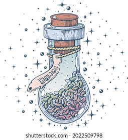 A Witch's Potion Bottle, With Magic Beans.