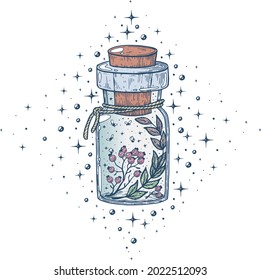 A witch's potion bottle with poisonous berries.