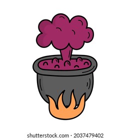 The witch's potion is brewed in a cauldron. Mystic. Halloween. Doodle style illustration