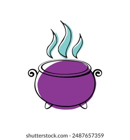 The witch's potion is brewed in a cauldron. Mystic. Halloween. Simple Doodle flat style illustration.