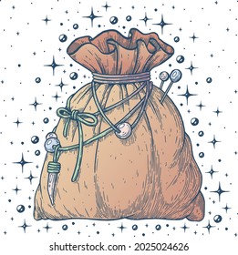 The witch's pouch. Vector, artistic illustration, handmade, made with pen and ink on paper.