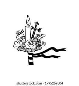 Witch's ritual bouquet . Vector hand drawn bunches of healing herbs flowers for ceremony magic potions. Therapeutic dry grass herbal medicine. Patterned Coloring page for magic plant magic attributes
