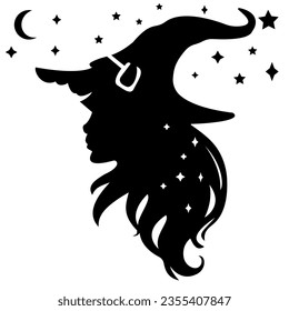 Witchy Delight: Enchanting Witch Silhouette under the Halloween Starry Sky