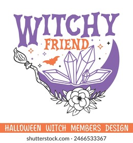 Witchy friend scary Halloween, Happy Halloween witch floral designs