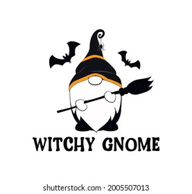 Witchy Gnome. Halloween Design. Lettering Illustration.