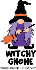 Witchy gnome. Halloween gnome vector illustration.