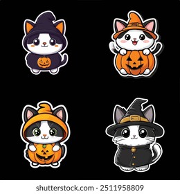 Witchy Kittens, Cute black and white cats with pumpkins, Halloween Theme Design