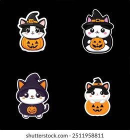 Witchy Kittens, Cute black and white cats with pumpkins, Halloween Theme Design