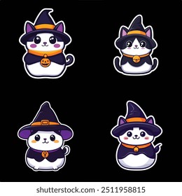 Witchy Kittens, Cute black and white cats with pumpkins, Halloween Theme Design