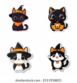 Witchy Kittens, Cute black and white cats with pumpkins, Halloween Theme Design