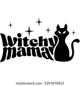 witchy mama cat black vector graphic design and cut file