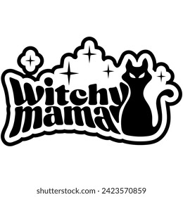 witchy mama halloween black vector graphic design and cut file