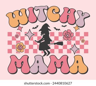 Witchy mama Retro T-shirt, Retro Halloween Shirt, Spooky Season, Ghost pumpkin T-shirt, Trendy Halloween, Hippie Halloween, Ghouls T-shirt, Cut File For Cricut And Silhouette