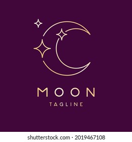 Witchy Moon And Stars Line Art Logo