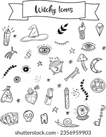Witchy Object Doodle Icons Black Vector