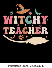 witchy teacher Retro Halloween Cute Vintage Teacher Halloween Party T-shirt Design