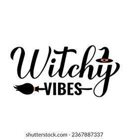 Vibes de brujería con letras aisladas en blanco. Cita divertida de Halloween. Plantilla de vectores para banner, afiche de tipografía, tarjeta de saludo, invitación de fiesta, camisa, etc