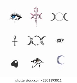 witchy vibes tattoo art set of various symbols as lilith symbol triple moon goddess vector the eye of horus