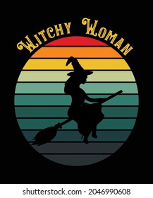 Witchy woman vector. Halloween T-shirt design. print, vector illustration.