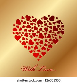 "With love" - vector gold card with hearts