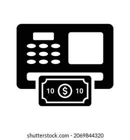 Retira, atm, el icono de la máquina de efectivo. Gráficos vectoriales negros.