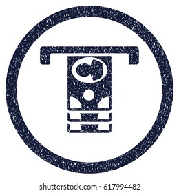 Withdraw Banknotes grainy textured icon inside circle for overlay watermark stamps. Flat symbol with scratched texture. Circled vector indigo blue rubber seal stamp with grunge design.
