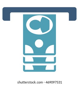 Withdraw Banknotes icon. Vector style is bicolor flat iconic symbol with rounded angles, cyan and blue colors, white background.