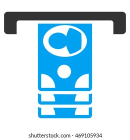 Withdraw Banknotes icon. Vector style is bicolor flat iconic symbol with rounded angles, blue and gray colors, white background.