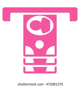 Withdraw Banknotes icon. Vector style is flat iconic symbol with rounded angles, pink color, white background.
