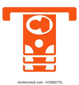 Withdraw Banknotes icon. Vector style is flat iconic symbol with rounded angles, orange color, white background.