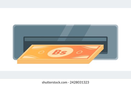 Withdraw Boliviano and Venezuelan Bolivar Money from ATM Illustration