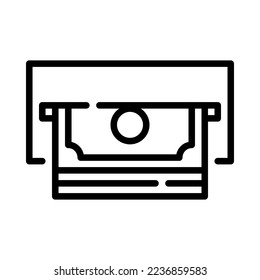 Icono de contorno de efectivo. Utilizar el banco ATM para retirar efectivo. Banca y contabilidad. Para presentación de negocios y pagos. Ilustración vectorial.
