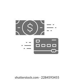 Withdraw from credit card, withdrawing cash from a debit card, withdraw grey fill icon. Shopping, online banking, finance symbol design.