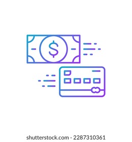 Withdraw from credit card, withdrawing cash from a debit card, withdraw gradient lineal icon. Shopping, online banking, finance symbol design.