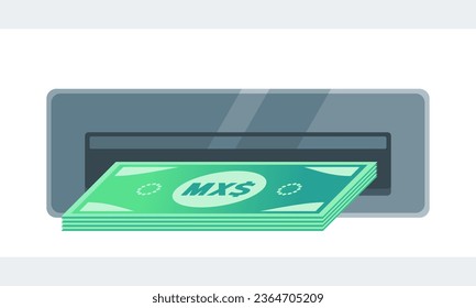 Withdraw Mexican Peso Money from ATM Illustration