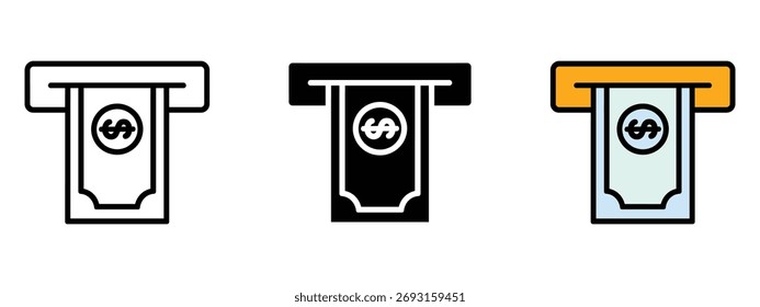 Entnehmen Sie Geld in ATM-Icon Vektor. Finanztransaktionen und Bankdienstleistungen. Vektorgrafik.
