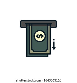 Withdraw money from ATM slot  filled outline icons. Vector illustration. Editable stroke. Isolated icon suitable for web, infographics, interface and apps.