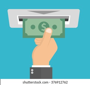 Withdraw money from ATM slot - flat style