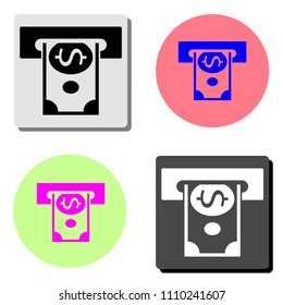 Withdraw Money In Banknotes from ATM. auto money machine. simple flat vector icon illustration on four different color backgrounds