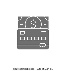 Withdraw, money withdraw from credit card, withdrawing cash from a debit card grey fill icon. Shopping, online banking, finance symbol design.