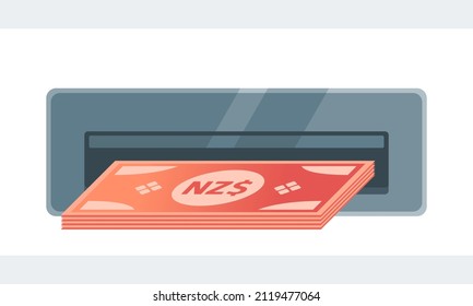 Withdraw New Zealand Dollar Money from ATM Illustration