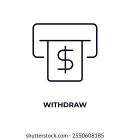 Icono de retirar contorno. Vector lineal del concepto de criptomoneda. Icono de retirada de línea delgada aislado sobre fondo blanco