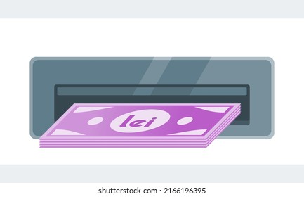 Withdraw Romanian Leu Money from ATM Illustration