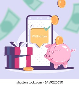 Withdraw social media post mockup. Banking service advertising web banner design template. Social media booster, content layout. Finances management promotion poster, print ads with flat illustrations