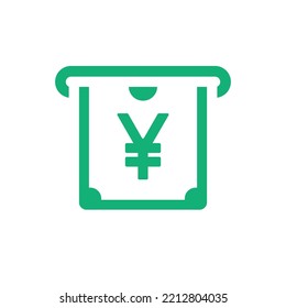 Entnehmen Sie Yen-Symbol oder Entnahme von Yen-Geld-Symbol auf weißem Hintergrund isoliert. Eignet sich für ATM-Symbole oder Symbol für Bargeldabhebungen auf Geldautomaten oder als Zeichen für Barabhebungen auf Apps-basierter Finanzierung