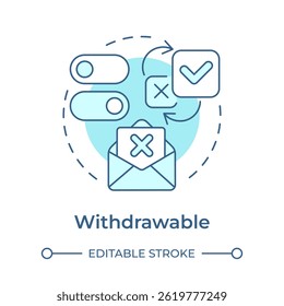 Withdrawable soft blue concept icon. Opportunity to decline user allowances. GDPR consent principle. Round shape line illustration. Abstract idea. Graphic design. Easy to use in article