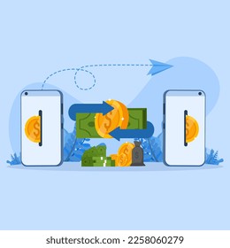 withdrawal deposit, transfer payment, business financial accounting, deposit money, Using a mobile phone to carry out financial transactions through internet applications, e-commerce vector illustrati